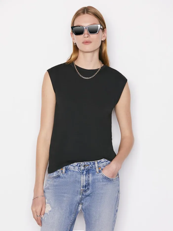 Women Tanks and Tees FRAME Le Mid Rise Muscle Tee 8212 Noir Women Tanks and Tees FRAME Le Mid Rise Muscle Tee 8212 Noir