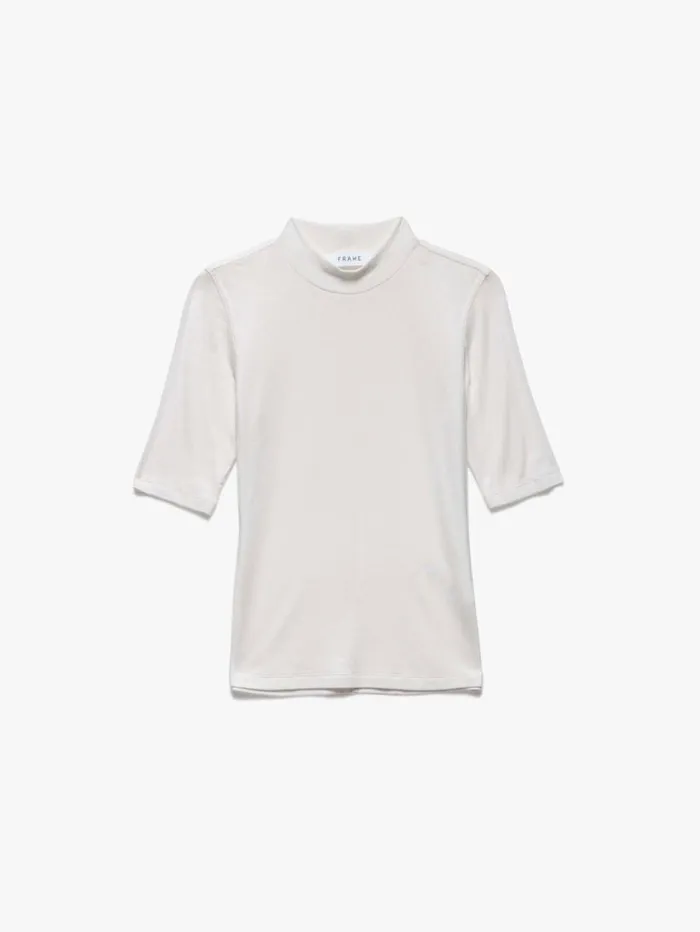 Women Tanks and Tees FRAME Refined Rib Mock Neck 8212 Off White