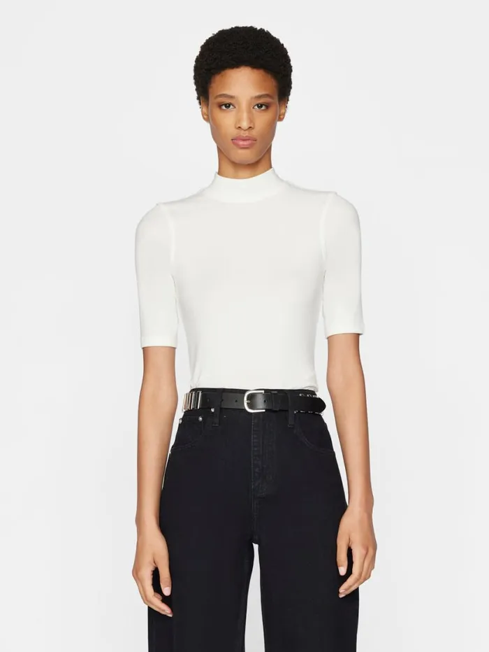 Women Tanks and Tees FRAME Refined Rib Mock Neck 8212 Off White Women Tanks and Tees FRAME Refined Rib Mock Neck 8212 Off White
