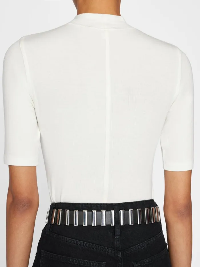 Women Tanks and Tees FRAME Refined Rib Mock Neck 8212 Off White Women Tanks and Tees FRAME Refined Rib Mock Neck 8212 Off White