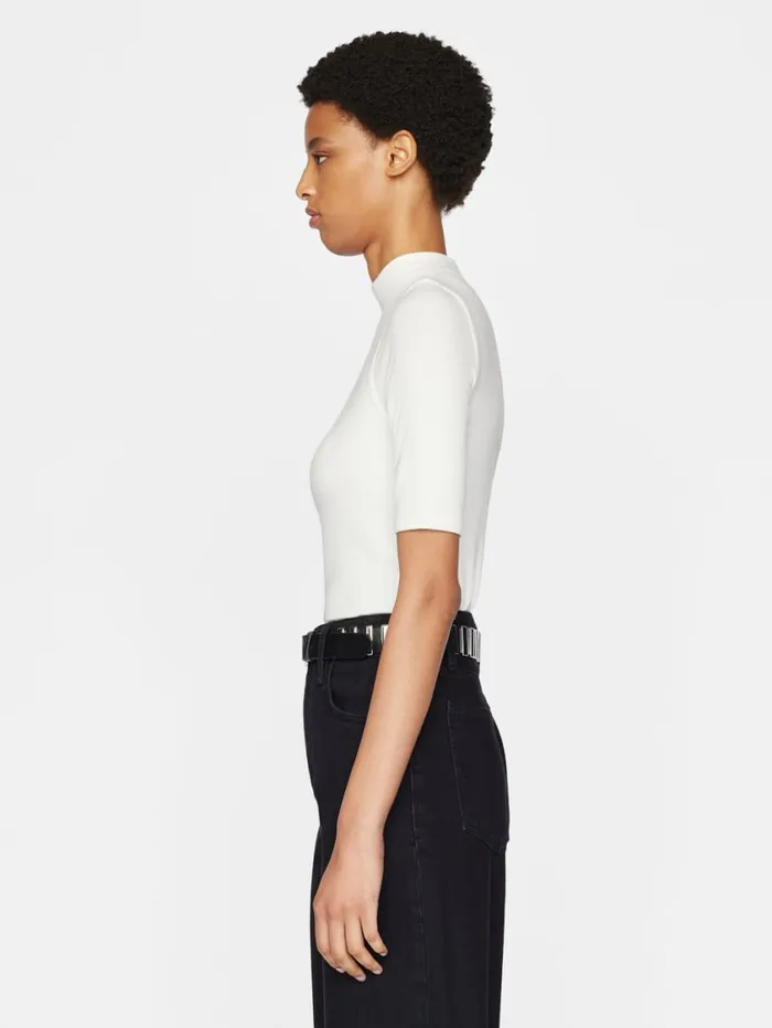 Women Tanks and Tees FRAME Refined Rib Mock Neck 8212 Off White Women Tanks and Tees FRAME Refined Rib Mock Neck 8212 Off White