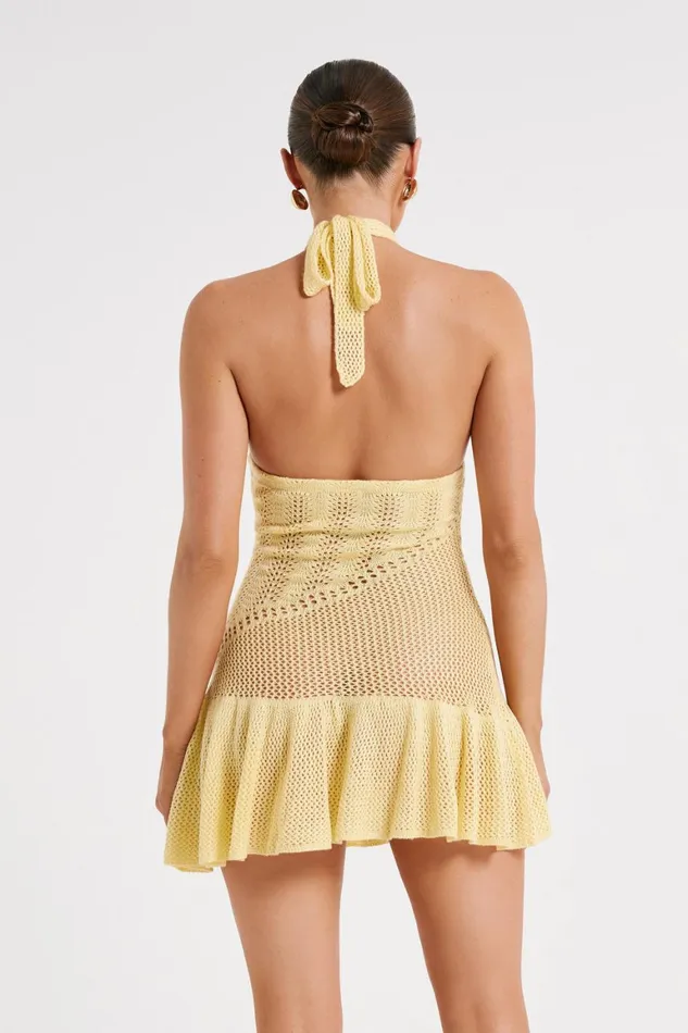 Women Tash Mixed Yarn Halter Mini Dress 8211 Lemon Lemon Meshki Mini Dresses