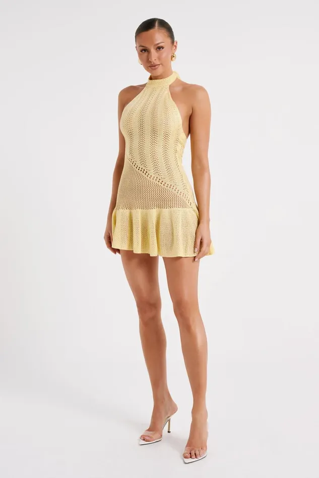 Women Tash Mixed Yarn Halter Mini Dress 8211 Lemon Lemon Meshki Mini Dresses