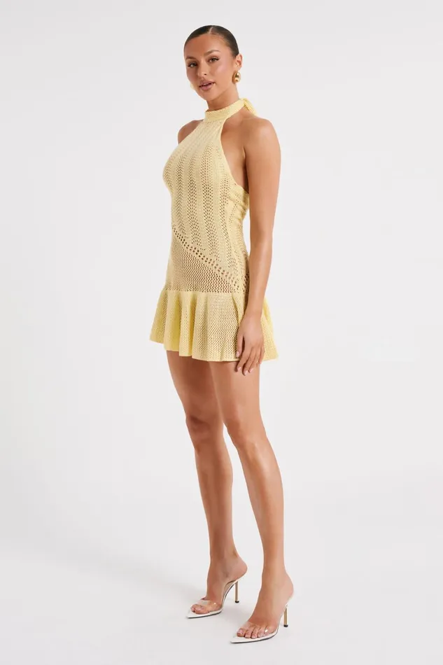 Women Tash Mixed Yarn Halter Mini Dress 8211 Lemon Lemon Meshki Mini Dresses