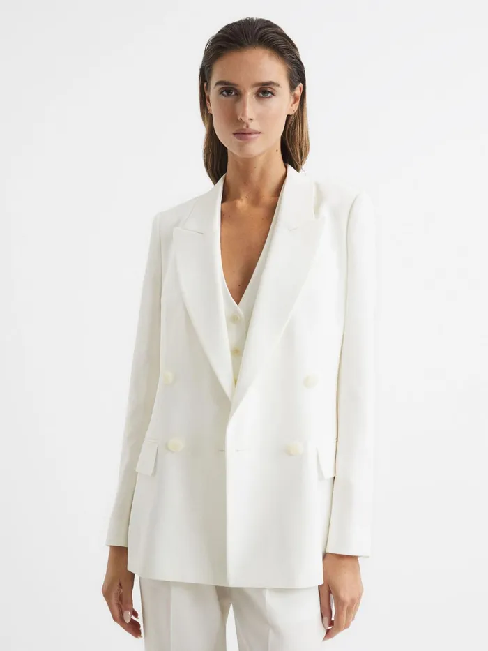 Women Tatum Crepe Double Breasted Blazer White Reiss Suits and Tailoring