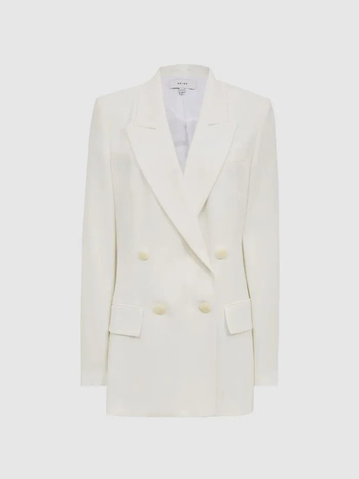 Women Tatum Crepe Double Breasted Blazer White Reiss Suits and Tailoring