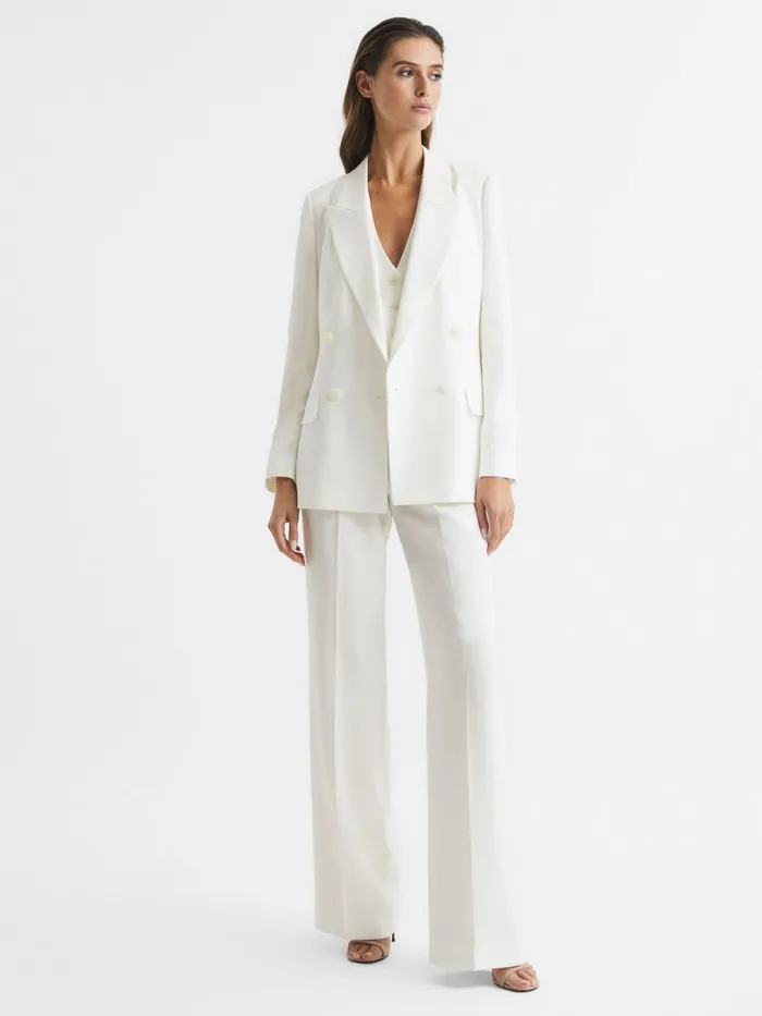 Women Tatum Crepe Double Breasted Blazer White Reiss Suits and Tailoring