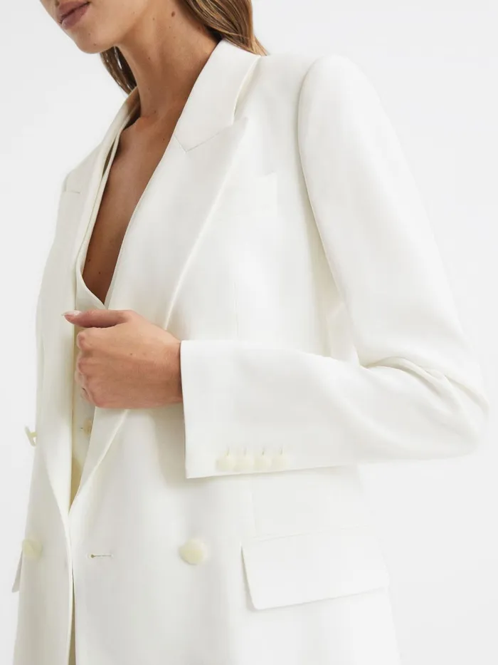 Women Tatum Crepe Double Breasted Blazer White Reiss Suits and Tailoring
