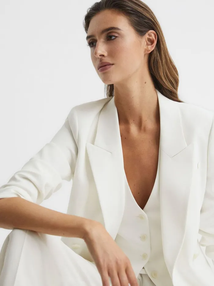 Women Tatum Crepe Double Breasted Blazer White Reiss Suits and Tailoring