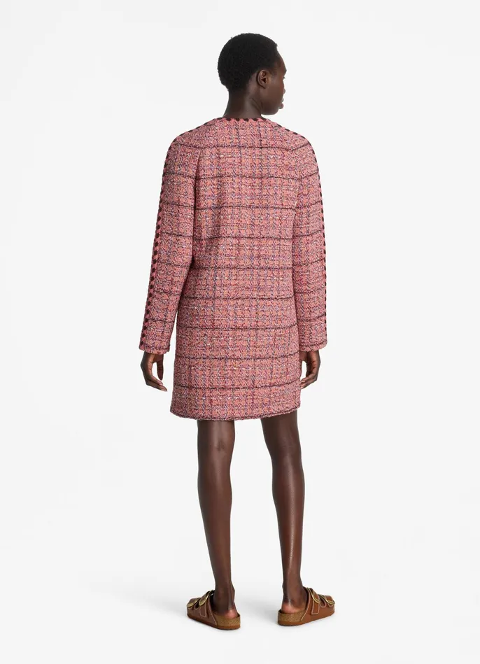 Women Textured Slub Tweed Long Jacket Cranberryecrubrick Multi St John Tweed Jackets