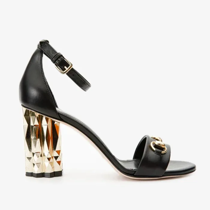Women The Avlonya Block Heel Black Leather Ankle Strap Sandal Vinci Leather Sandals