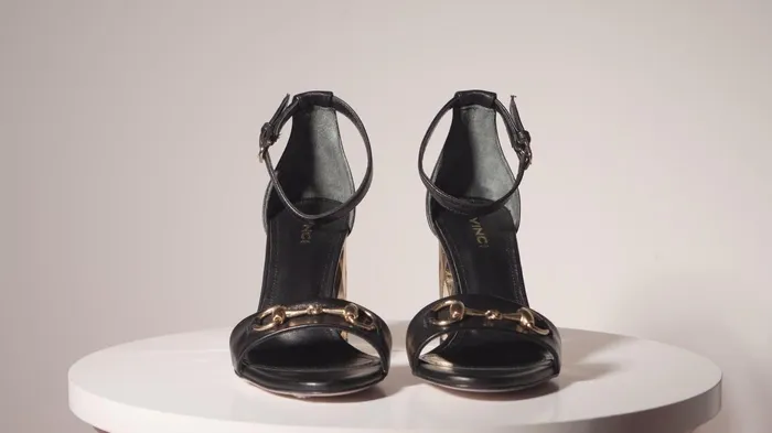 Women The Avlonya Block Heel Black Leather Ankle Strap Sandal Vinci Leather Sandals