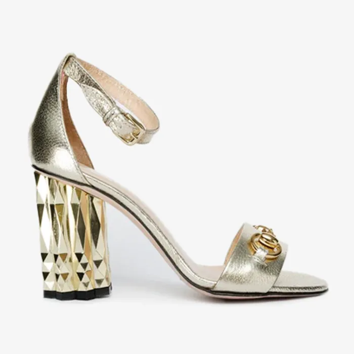 Women The Avlonya Block Heel Gold Leather Ankle Strap Sandal Vinci Leather Sandals