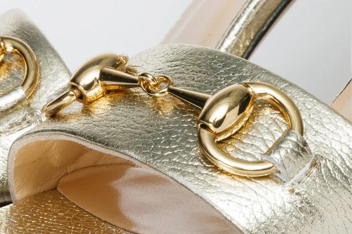 Women The Avlonya Block Heel Gold Leather Ankle Strap Sandal Vinci Leather Sandals