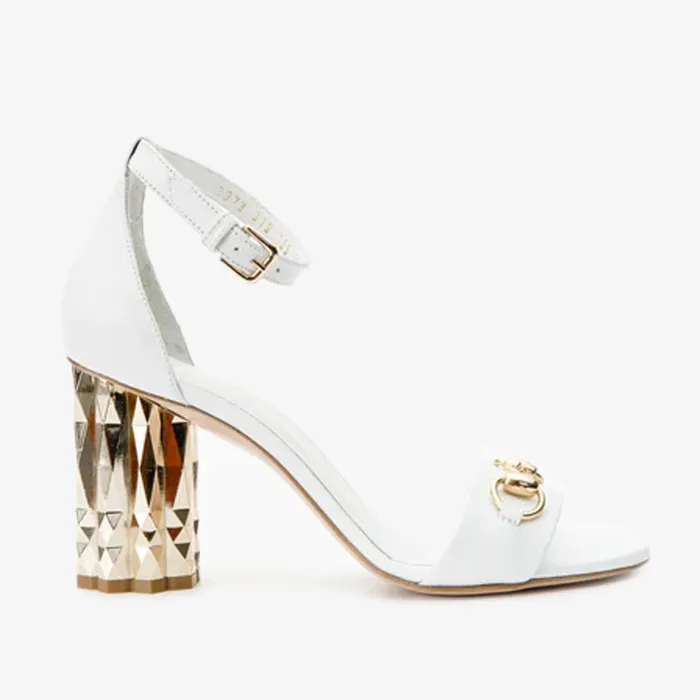 Women The Avlonya Block Heel White Leather Sandal Vinci Leather Sandals