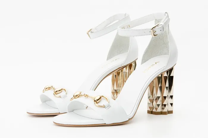 Women The Avlonya Block Heel White Leather Sandal Vinci Leather Sandals