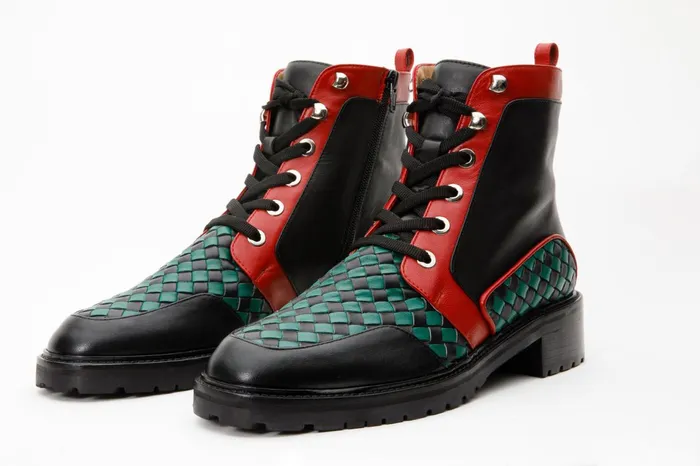 Women The Black River Black Handwoven Leather Ankle Boot Vinci Leather Boots and Booties