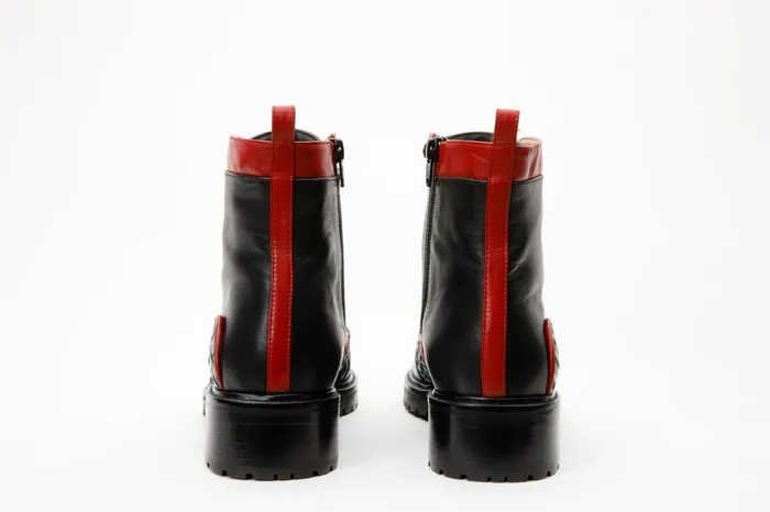 Women The Black River Black Handwoven Leather Ankle Boot Vinci Leather Boots and Booties