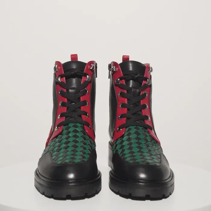 Women The Black River Black Handwoven Leather Ankle Boot Vinci Leather Boots and Booties