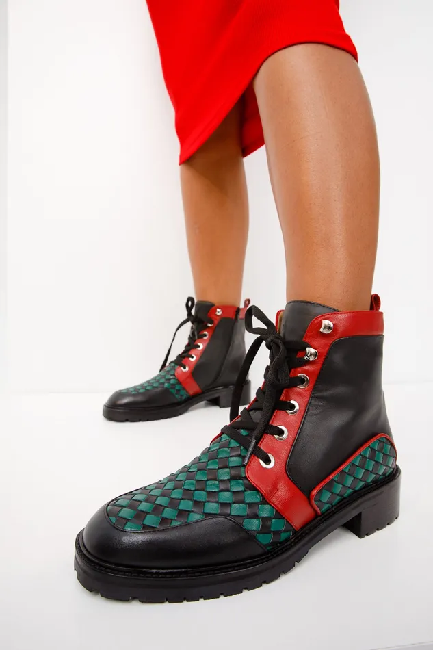 Women The Black River Black Handwoven Leather Ankle Boot Vinci Leather Boots and Booties