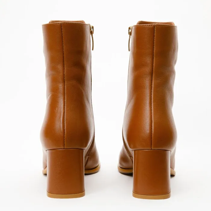 Women The Bukres Tan Leather Block Heel Mid Calf Boot Vinci Leather Best Sellers
