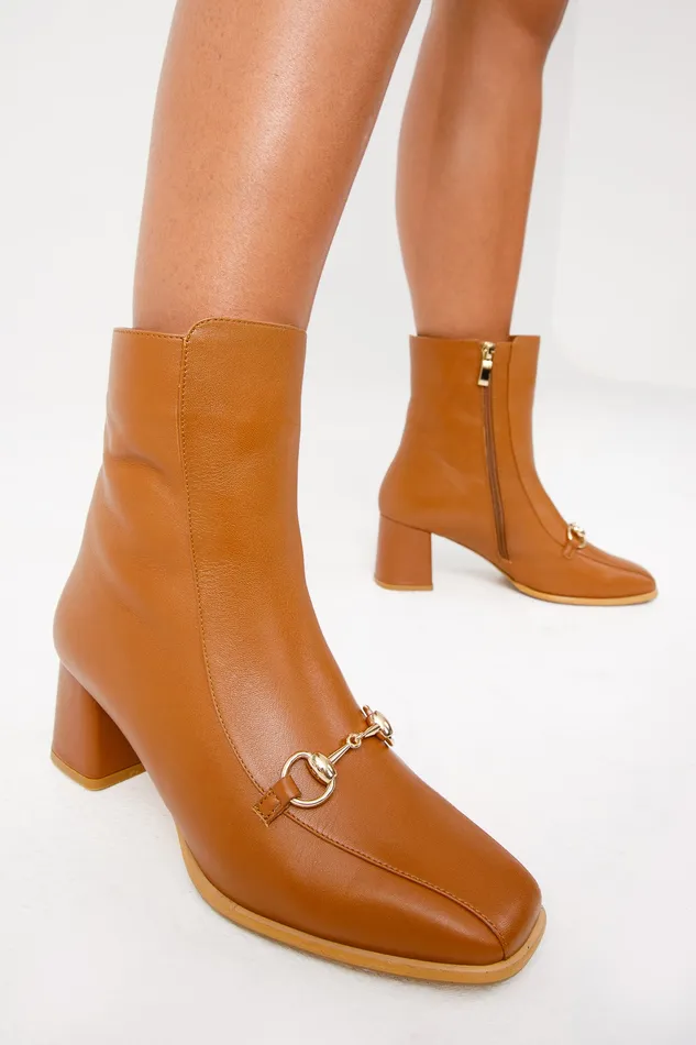 Women The Bukres Tan Leather Block Heel Mid Calf Boot Vinci Leather Best Sellers