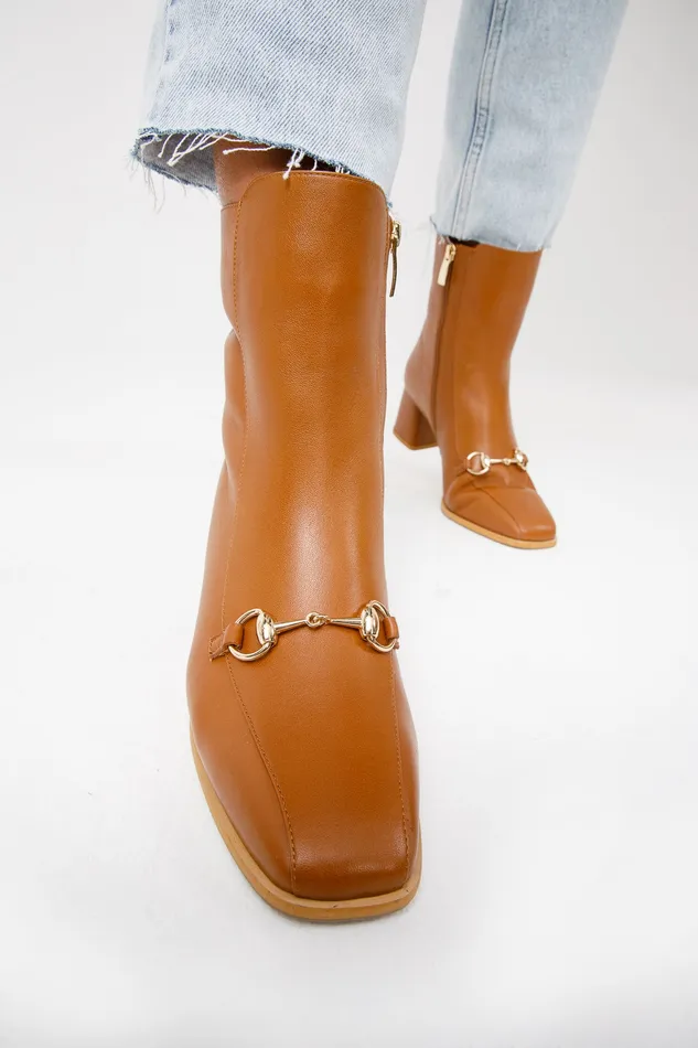 Women The Bukres Tan Leather Block Heel Mid Calf Boot Vinci Leather Best Sellers