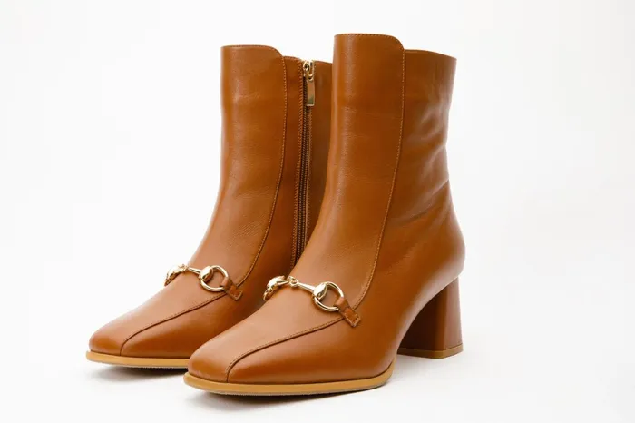 Women The Bukres Tan Leather Block Heel Mid Calf Boot Vinci Leather Best Sellers