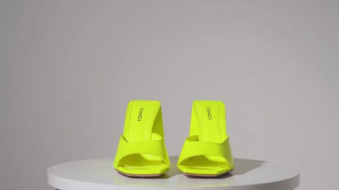 Women The Butterfly Block Heel Neon Yellow Patent Leather Sandal Vinci Leather Sandals