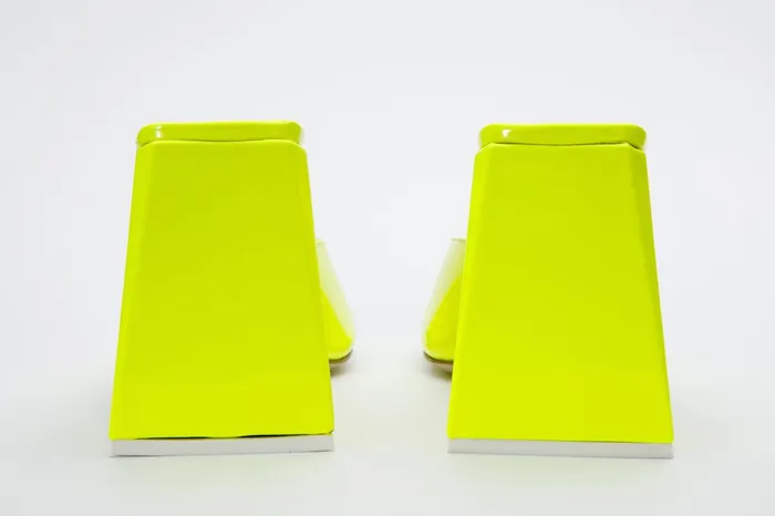 Women The Butterfly Block Heel Neon Yellow Patent Leather Sandal Vinci Leather Sandals
