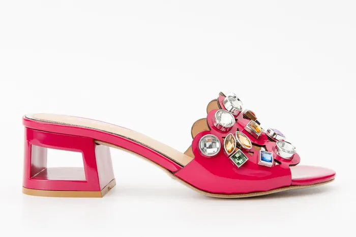 Women The Capadica Fuchsia Leather Block Heel Sandal Vinci Leather Sandals