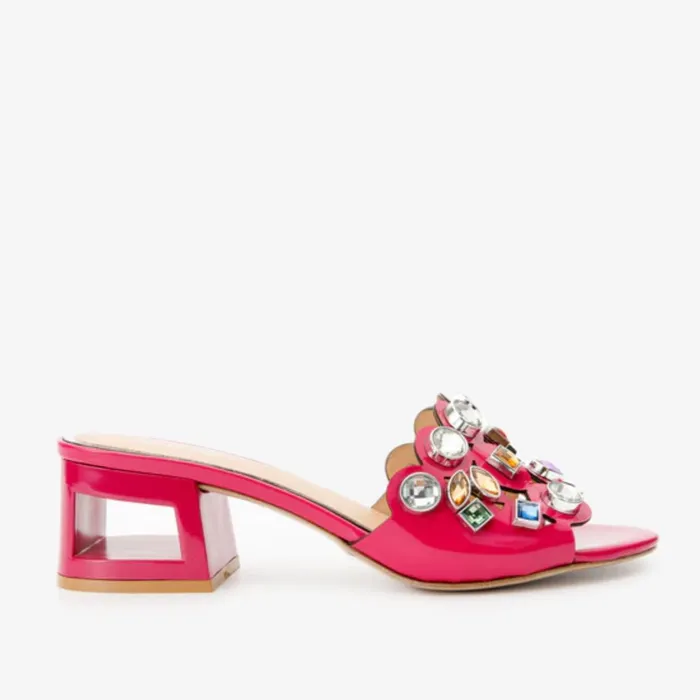 Women The Capadica Fuchsia Leather Block Heel Sandal Vinci Leather Sandals