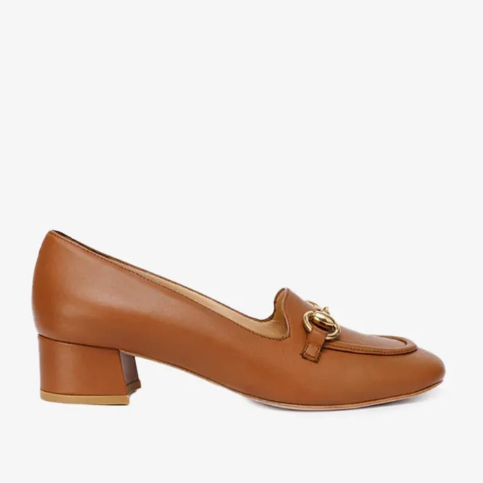 Women The Delhi Brown Leather Block Heel Pump Shoe Vinci Leather Best Sellers