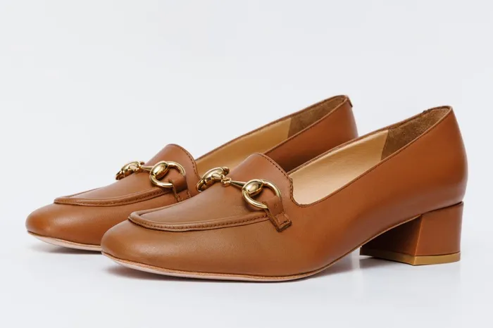 Women The Delhi Brown Leather Block Heel Pump Shoe Vinci Leather Best Sellers