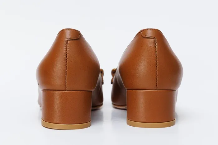 Women The Delhi Brown Leather Block Heel Pump Shoe Vinci Leather Best Sellers