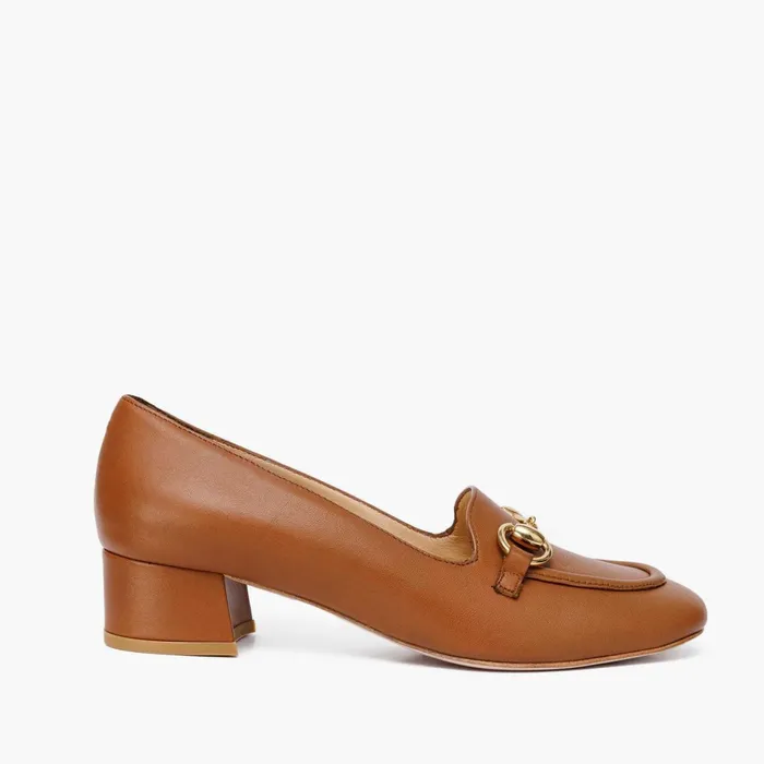 Women The Delhi Brown Leather Block Heel Pump Shoe Vinci Leather Best Sellers