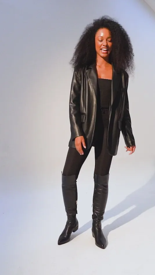 Women The Fairoks Black Leather Pointy Toe Knee High Boot Vinci Leather Boots and Booties