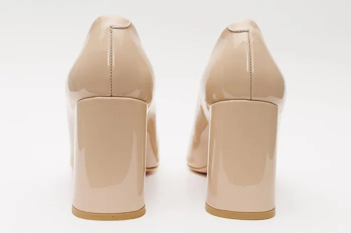 Women The Ferrara Cream Patent Leather Block Heel Pump Shoe Vinci Leather Best Sellers