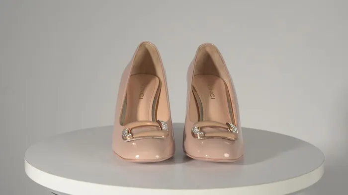 Women The Ferrara Cream Patent Leather Block Heel Pump Shoe Vinci Leather Best Sellers