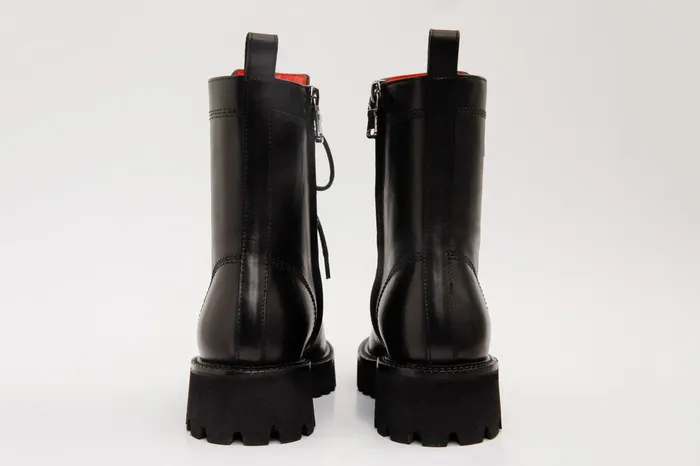 Women The Moreno Black Leather LaceUp Mid Calf Boot Vinci Leather Boots and Booties