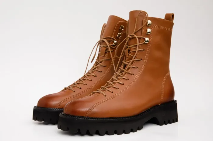 Women The Moreno Tan Leather LaceUp Mid Calf Boot Vinci Leather Boots and Booties