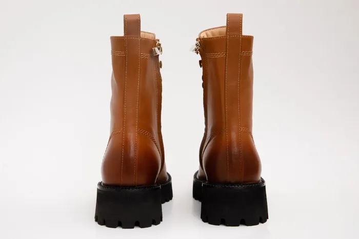 Women The Moreno Tan Leather LaceUp Mid Calf Boot Vinci Leather Boots and Booties