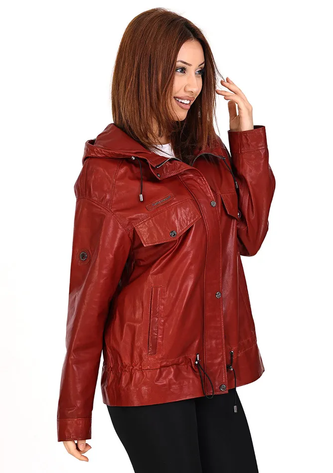 Women The Muncy Red Leather Jacket Vinci Leather Best Sellers