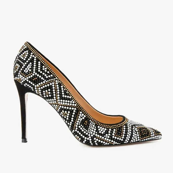 Women The Nampula Black Glitter Leather Pump Shoe Vinci Leather Heels