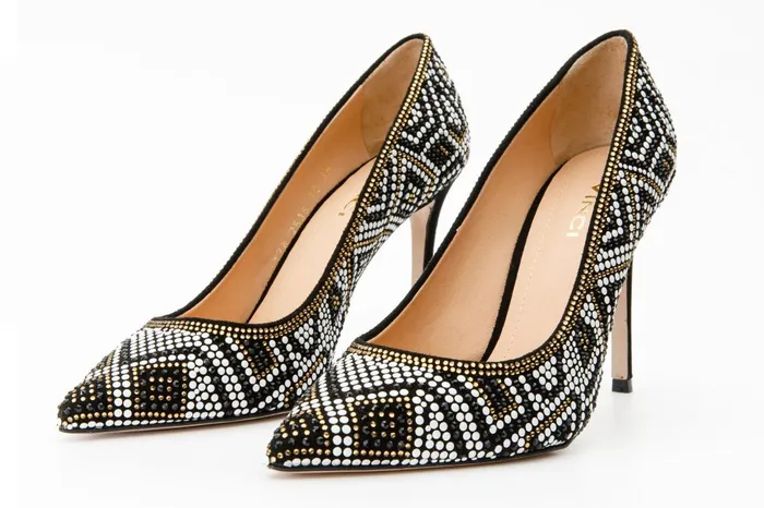 Women The Nampula Black Glitter Leather Pump Shoe Vinci Leather Heels