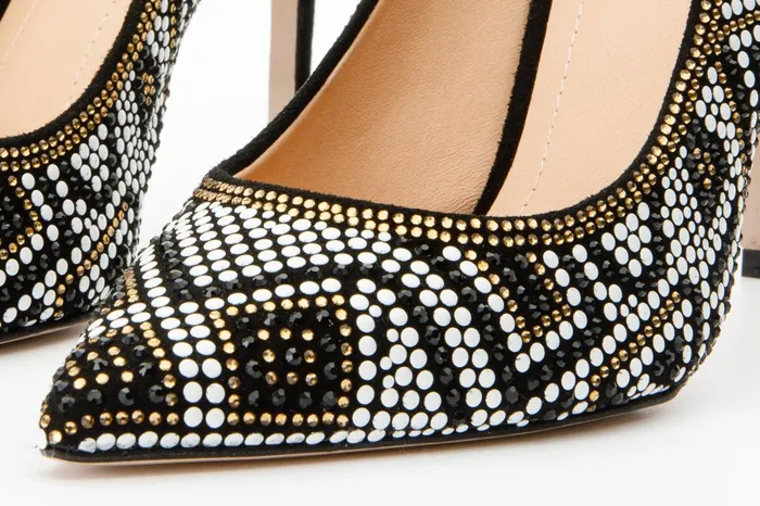 Women The Nampula Black Glitter Leather Pump Shoe Vinci Leather Heels