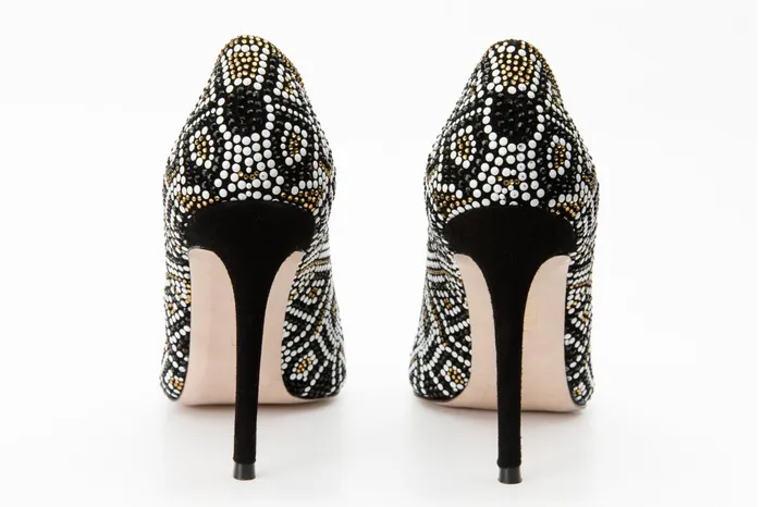 Women The Nampula Black Glitter Leather Pump Shoe Vinci Leather Heels