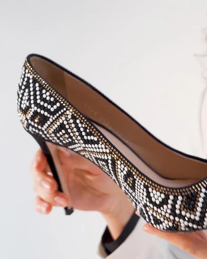 Women The Nampula Black Glitter Leather Pump Shoe Vinci Leather Heels