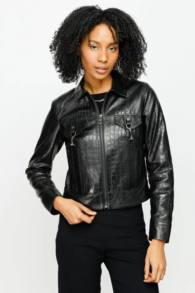 Women The Piane Black Leather Jacket Vinci Leather Leather Jackets