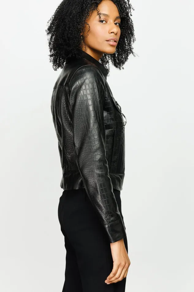 Women The Piane Black Leather Jacket Vinci Leather Leather Jackets
